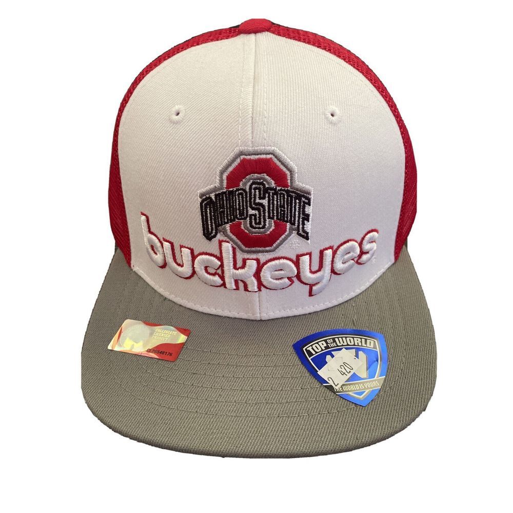 Ohio State Buckeyes Flat Brim OSU Adjustable Snapback Trucker Mesh Hat Cap NCAA